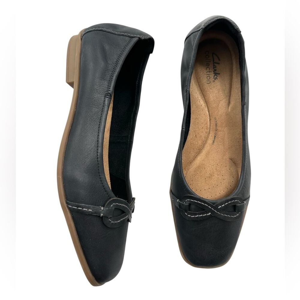 Clarks Collection Lyrical Rhyme Black Matte Leather Ballet Flats Size 10